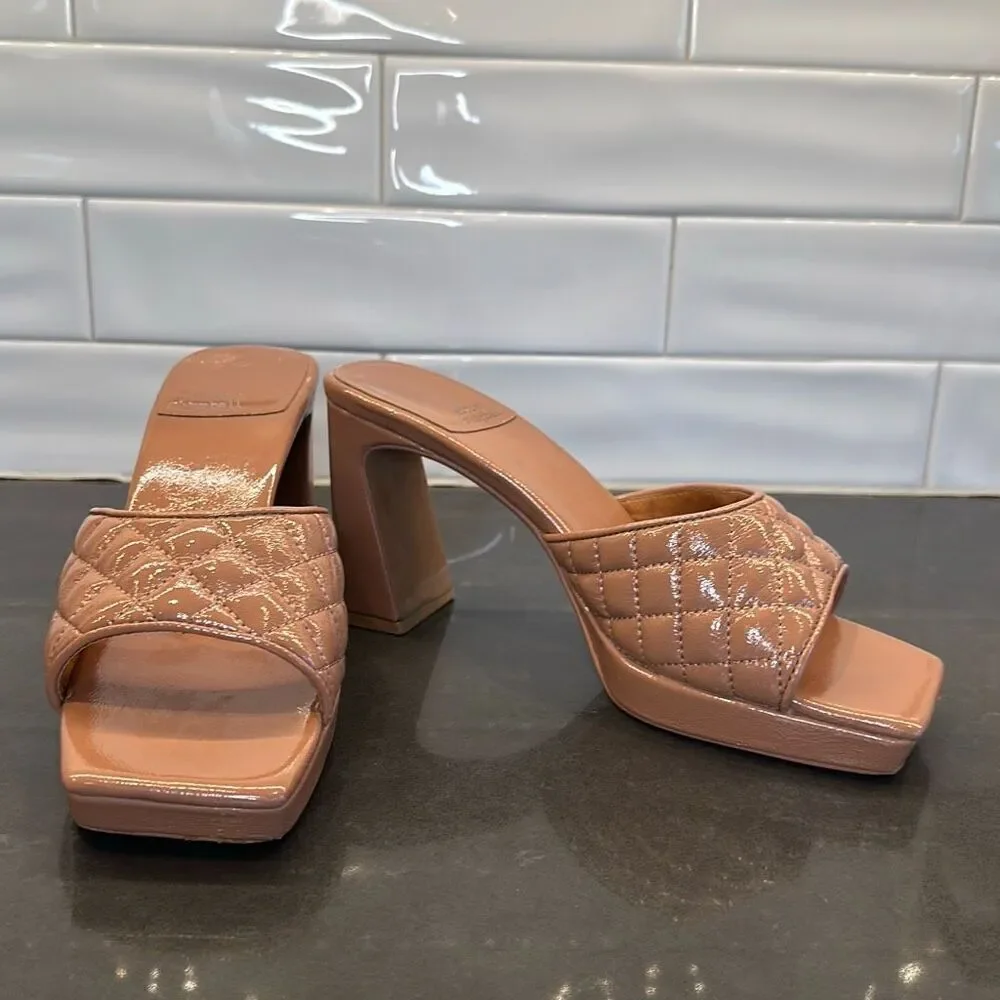 Jeffrey Campbell Nana Quilted Platform Mule in Tan Crinkle Patent